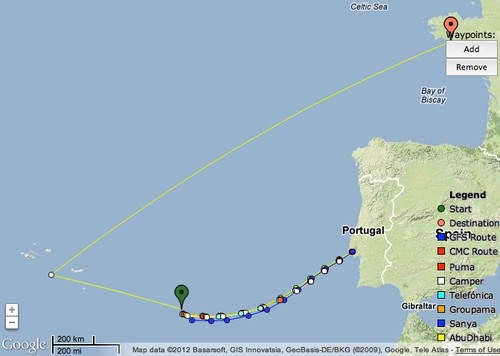 The fleet has made good progress to the Azores as at 1900hrs UTC on June 11, 2012. Leg 8 of the Volvo Ocean Race © PredictWind.com www.predictwind.com